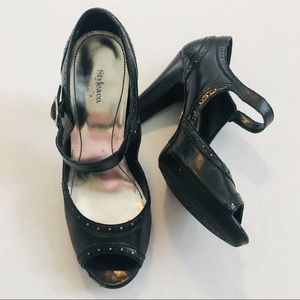 Style & Co Black Open Toe Stacked Heel Size 7